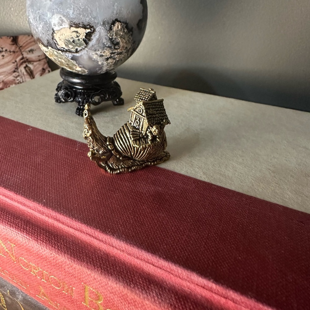 Brass Snail with House and Creature Miniature Figurine Statue - Picture 9 of 10